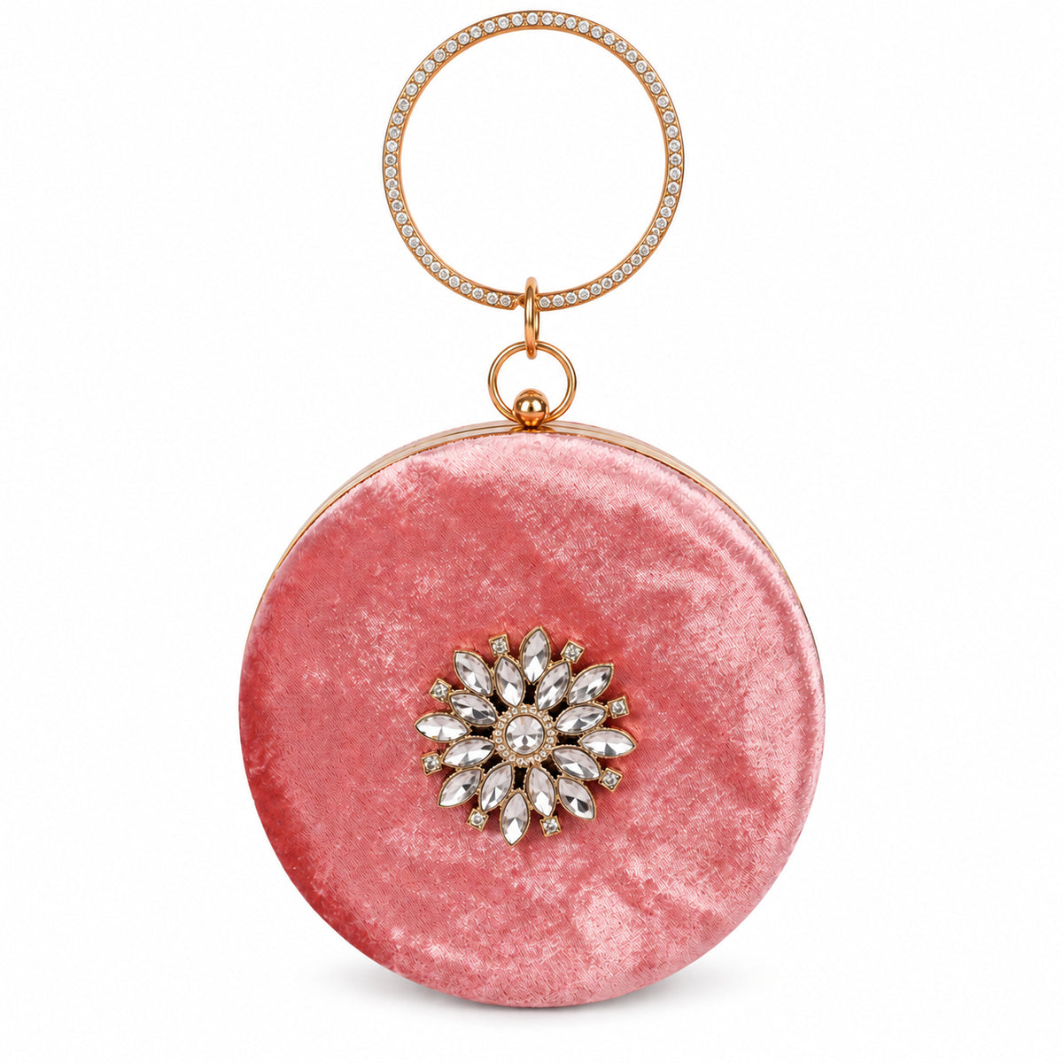 KarryQ Pink Floral Brooch Velvet Clutch