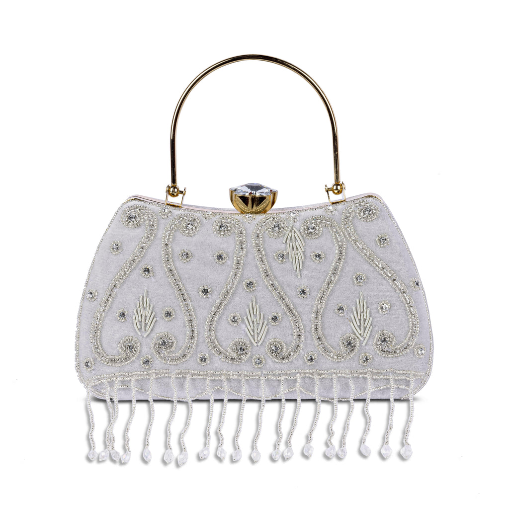 KarryQ White Teardrop Embellished Velvet Clutch