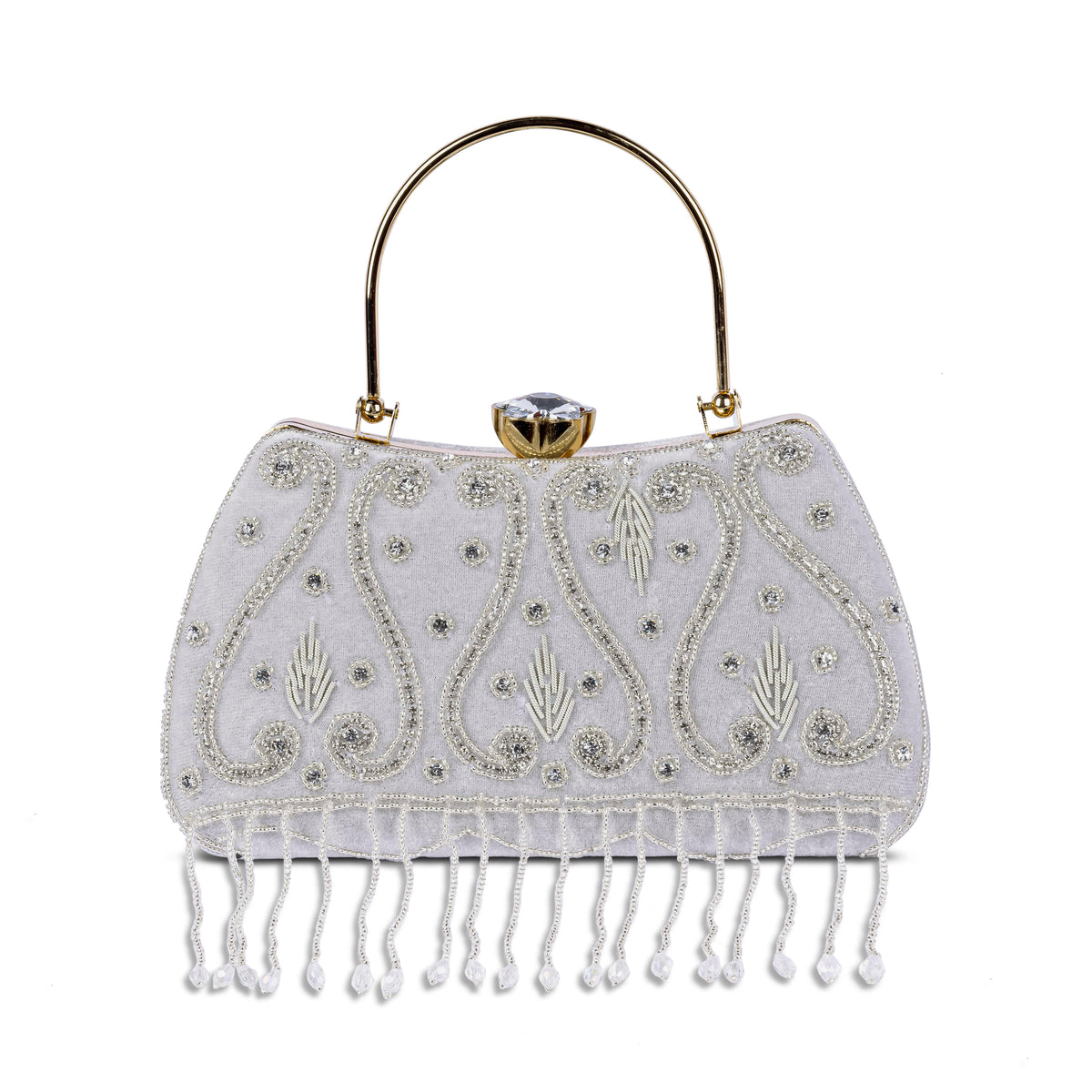 KarryQ White Teardrop Embellished Velvet Clutch