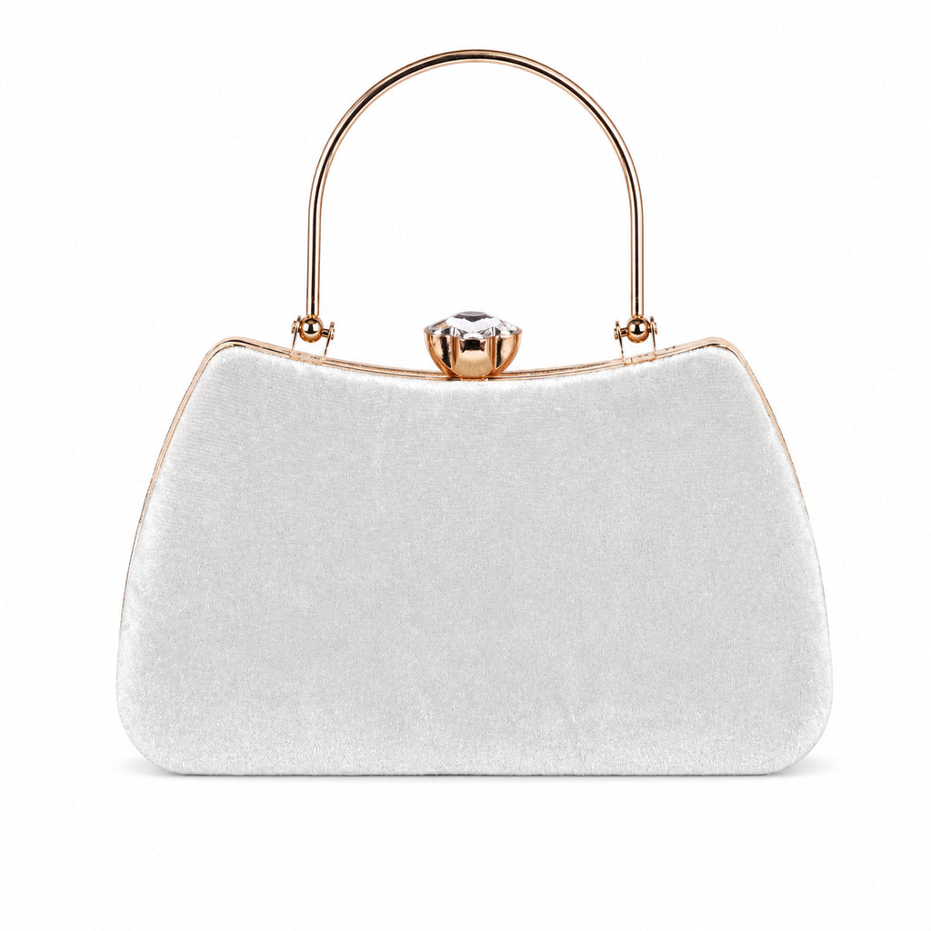 KarryQ White Teardrop Embellished Velvet Clutch