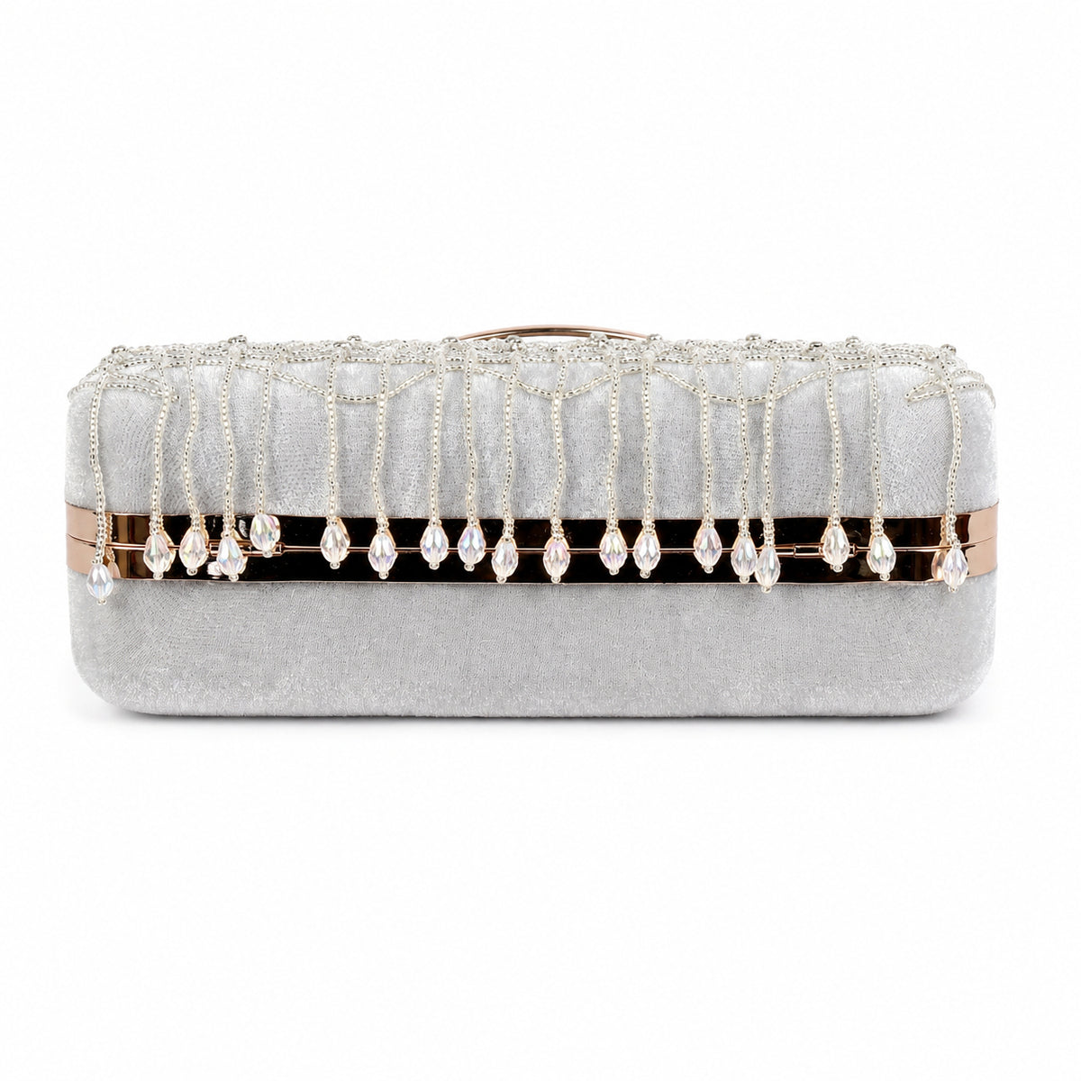 KarryQ White Teardrop Embellished Velvet Clutch
