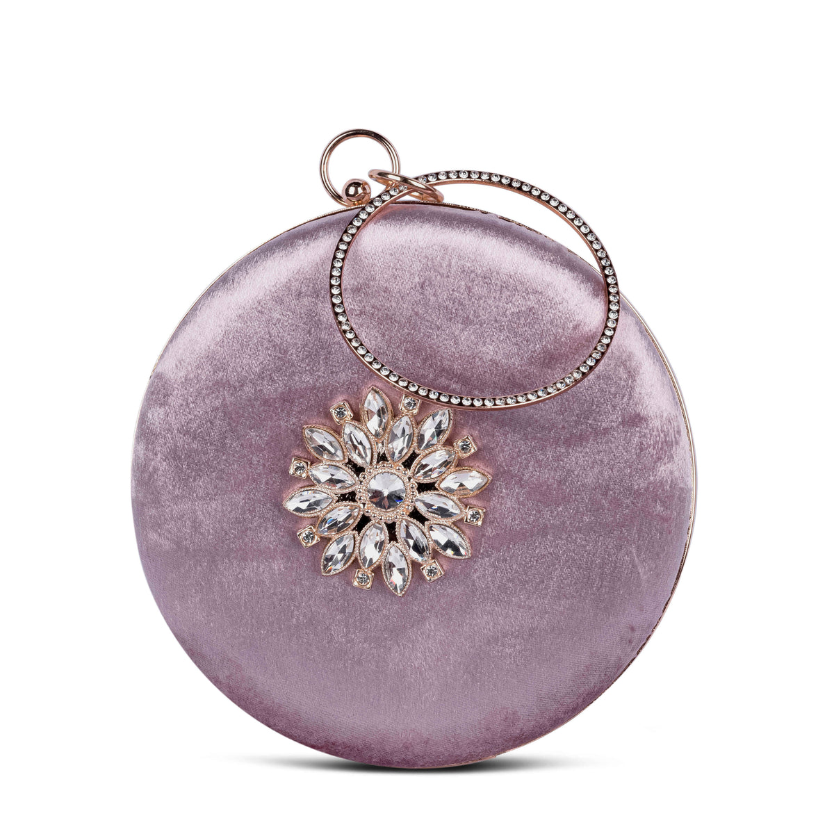 KarryQ Floral Brooch Velvet Clutch