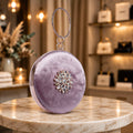 KarryQ Floral Brooch Velvet Clutch