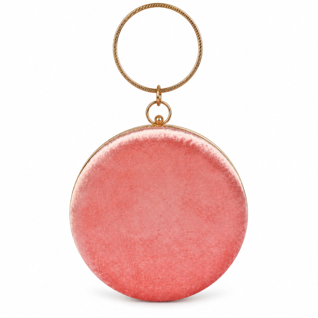 KarryQ Pink Pleated Rosette Velvet Clutch