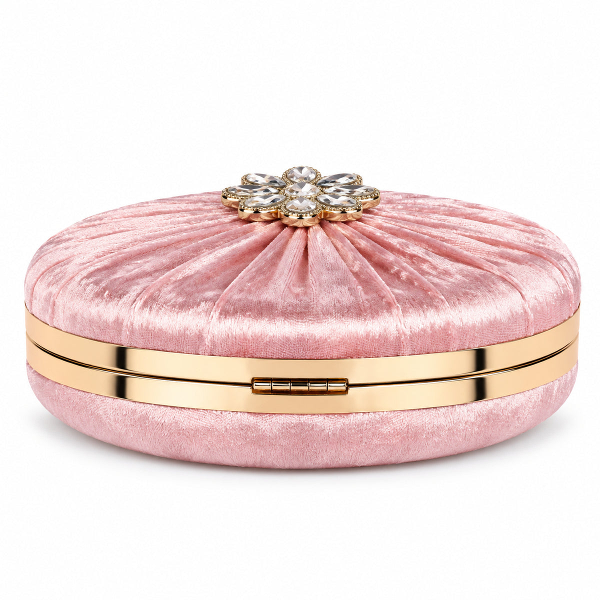 KarryQ Pink Pleated Rosette Velvet Clutch