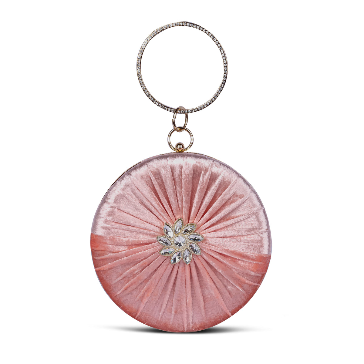 KarryQ Pink Pleated Rosette Velvet Clutch