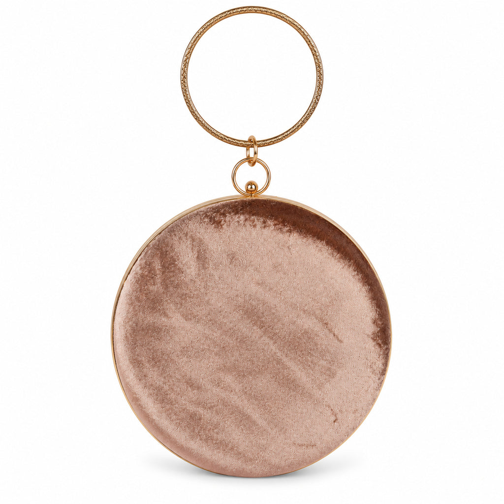 KarryQ Brown Pleated Rosette Velvet Clutch