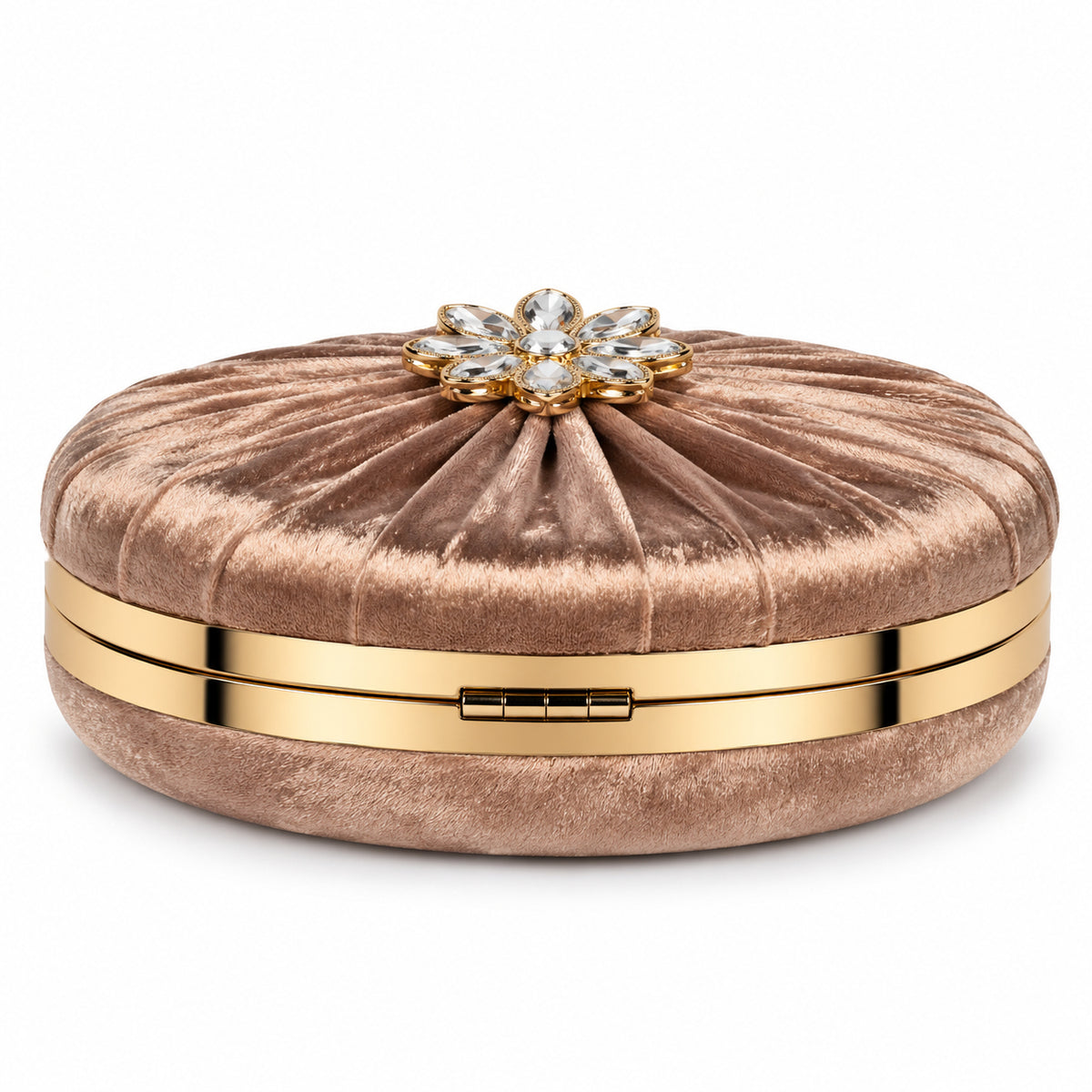 KarryQ Brown Pleated Rosette Velvet Clutch