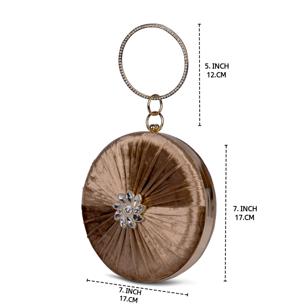 KarryQ Brown Pleated Rosette Velvet Clutch
