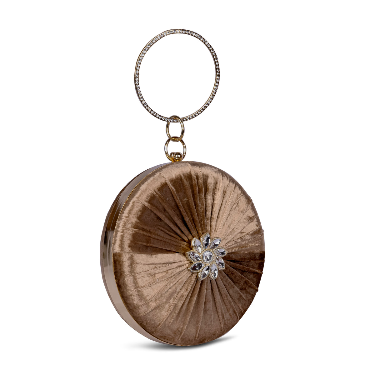 KarryQ Brown Pleated Rosette Velvet Clutch