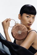 KarryQ Brown Pleated Rosette Velvet Clutch
