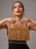 KarryQ Brown Floral Scroll Velvet Clutch