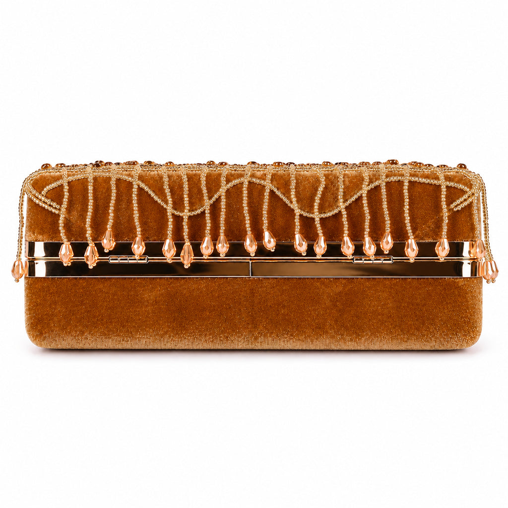 KarryQ Brown Floral Scroll Velvet Clutch
