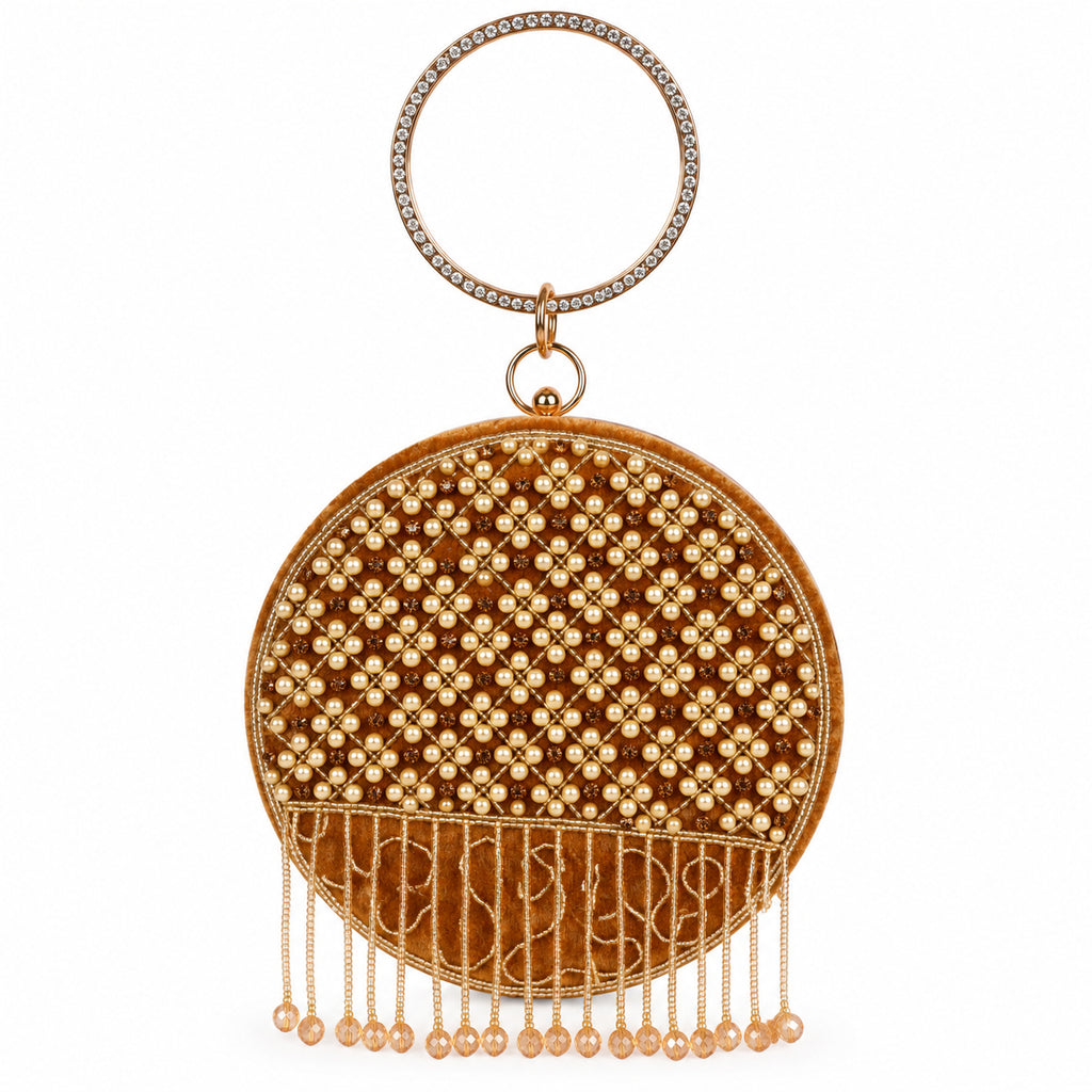 KarryQ Brown Lattice Embellished Velvet Clutch