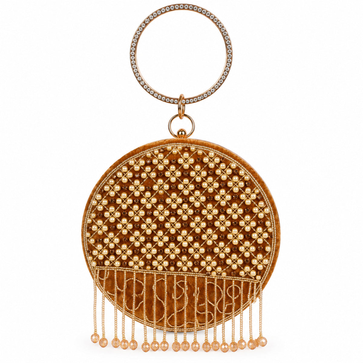 KarryQ Brown Lattice Embellished Velvet Clutch