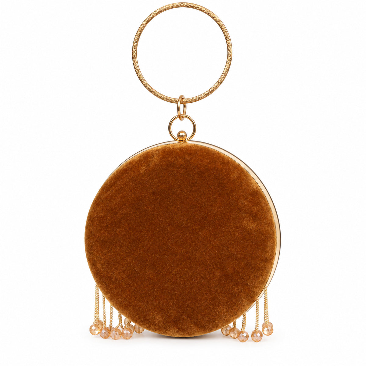 KarryQ Brown Lattice Embellished Velvet Clutch