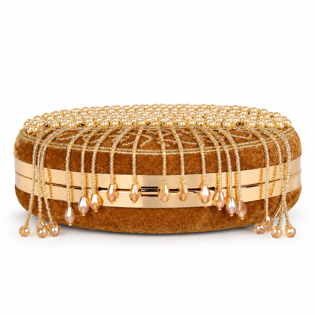 KarryQ Brown Lattice Embellished Velvet Clutch