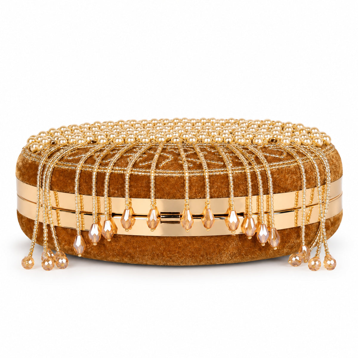 KarryQ Brown Lattice Embellished Velvet Clutch