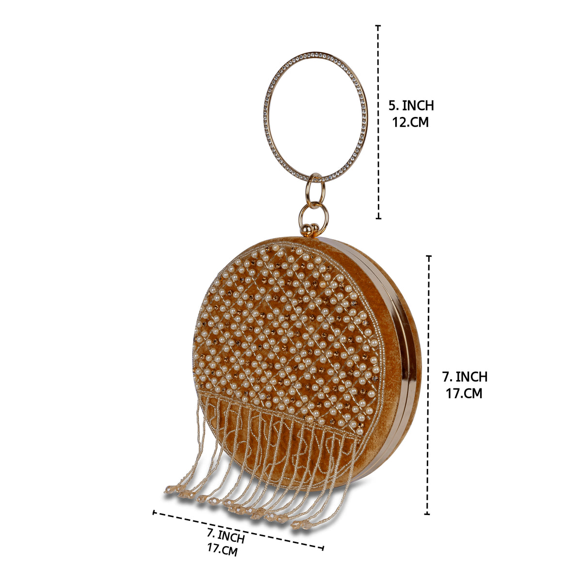 KarryQ Brown Lattice Embellished Velvet Clutch