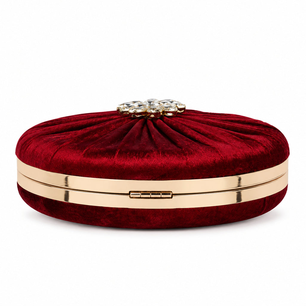 KarryQ Maroon Pleated Rosette Velvet Clutch