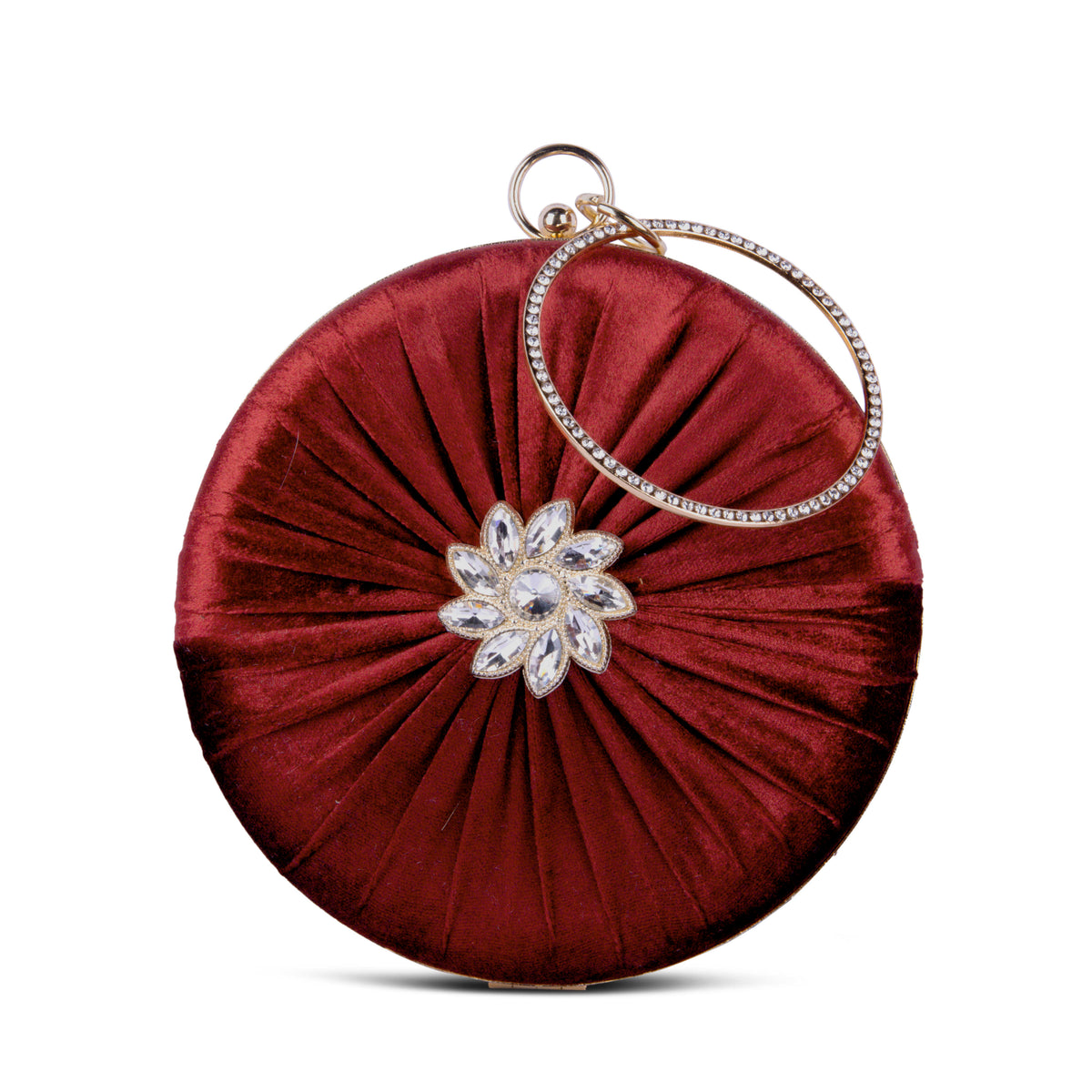 KarryQ Maroon Pleated Rosette Velvet Clutch