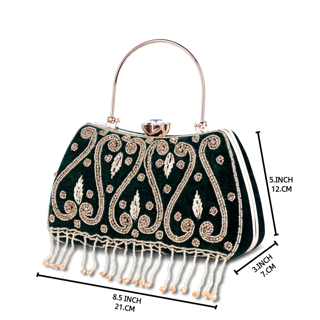 KarryQ Green Teardrop Embellished Velvet Clutch