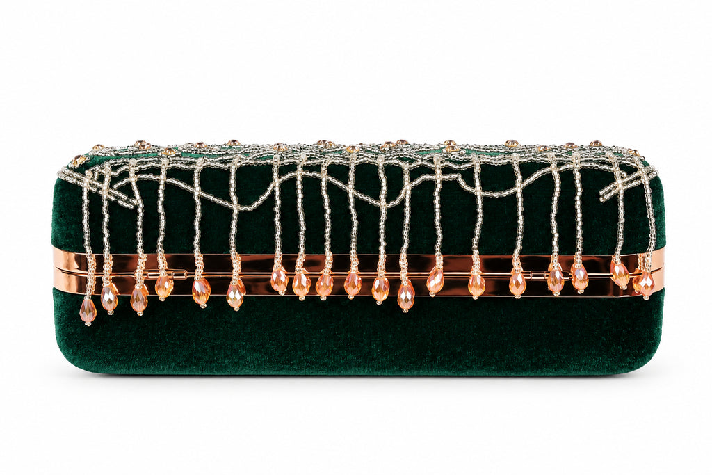 KarryQ Green Teardrop Embellished Velvet Clutch
