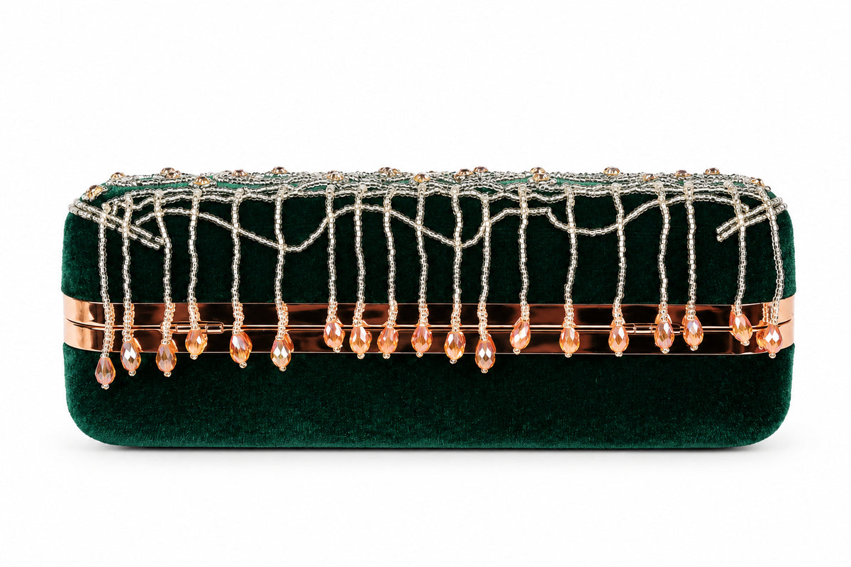 KarryQ Green Teardrop Embellished Velvet Clutch