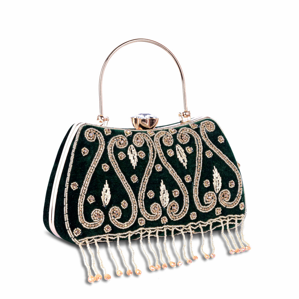 KarryQ Green Teardrop Embellished Velvet Clutch