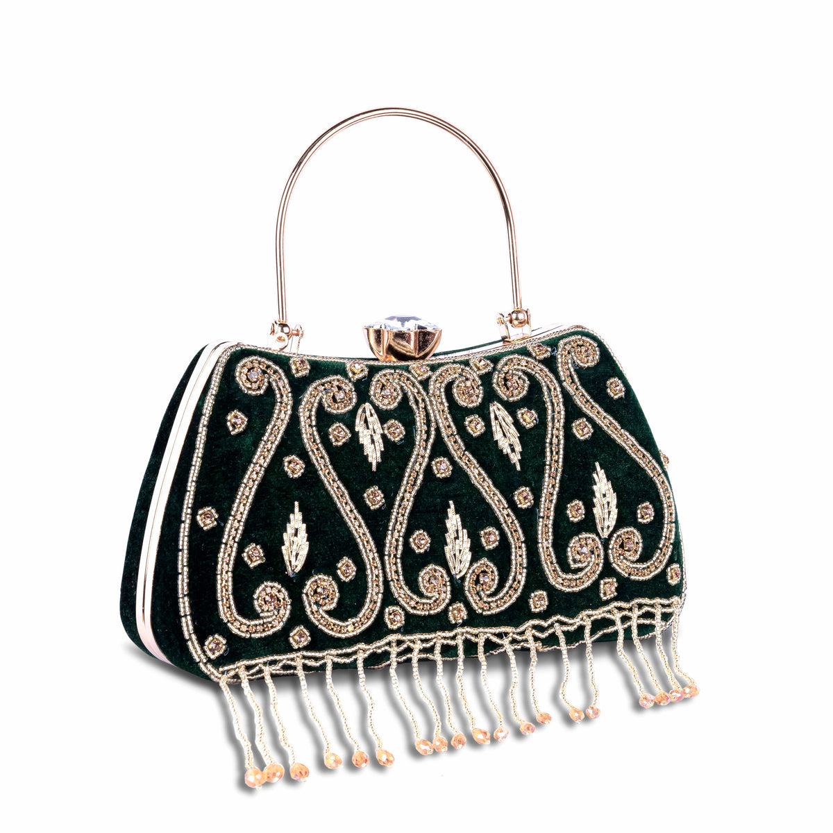 KarryQ Green Teardrop Embellished Velvet Clutch