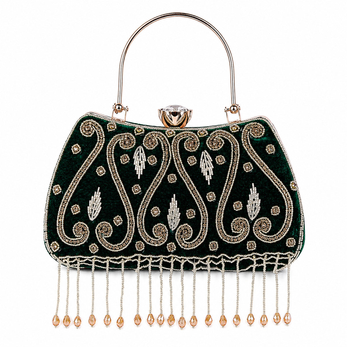 KarryQ Green Teardrop Embellished Velvet Clutch