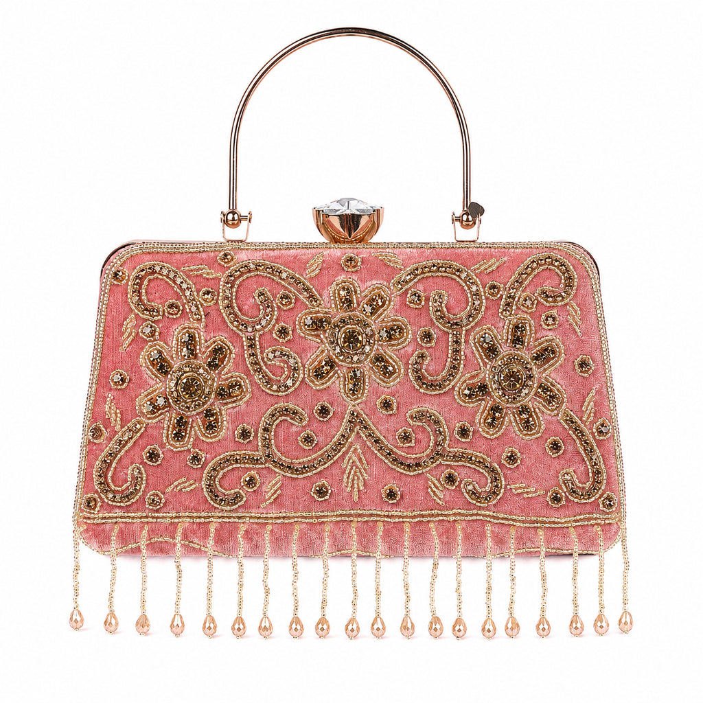KarryQ Pink Floral Scroll Velvet Clutch