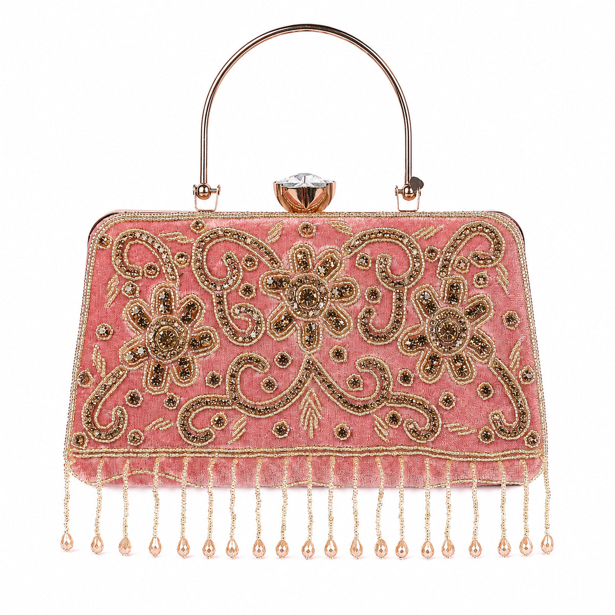 KarryQ Pink Floral Scroll Velvet Clutch