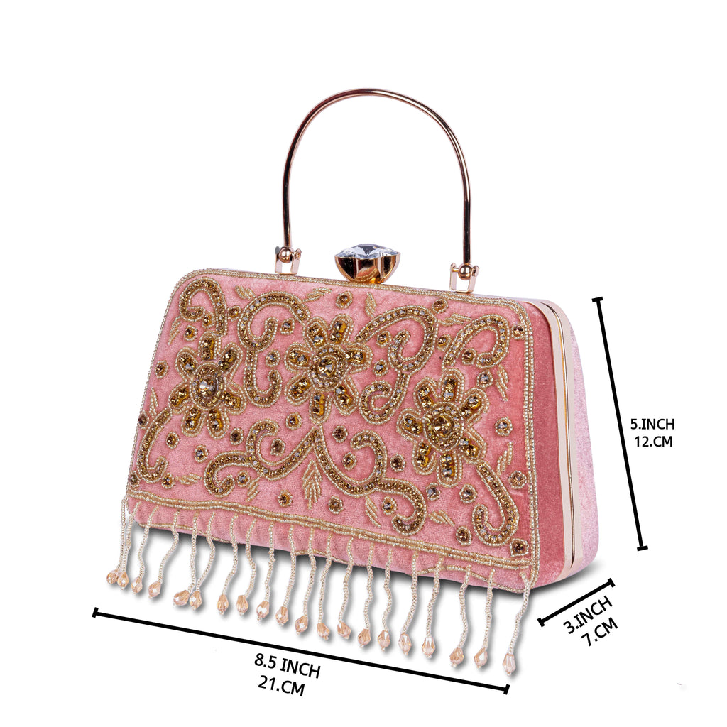 KarryQ Pink Floral Scroll Velvet Clutch