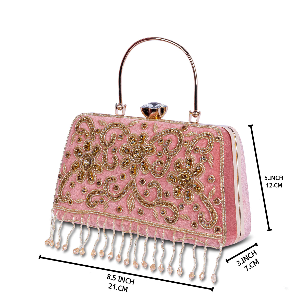 KarryQ Pink Floral Scroll Velvet Clutch