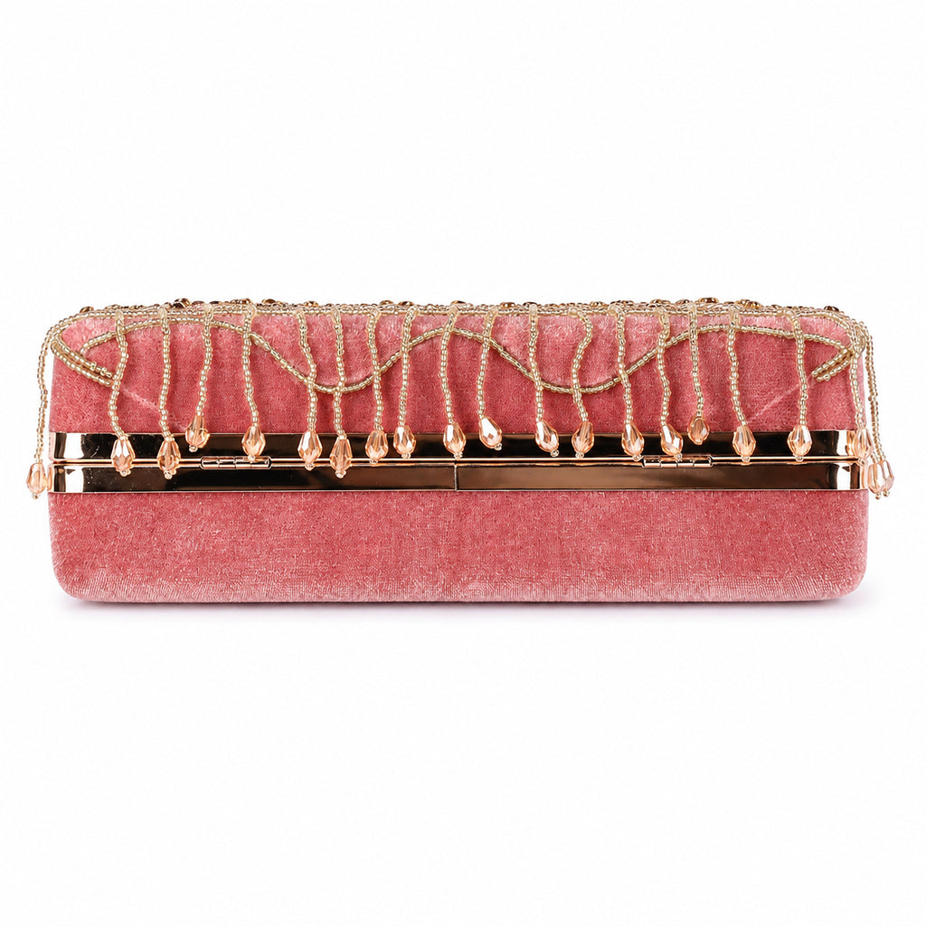 KarryQ Pink Floral Scroll Velvet Clutch