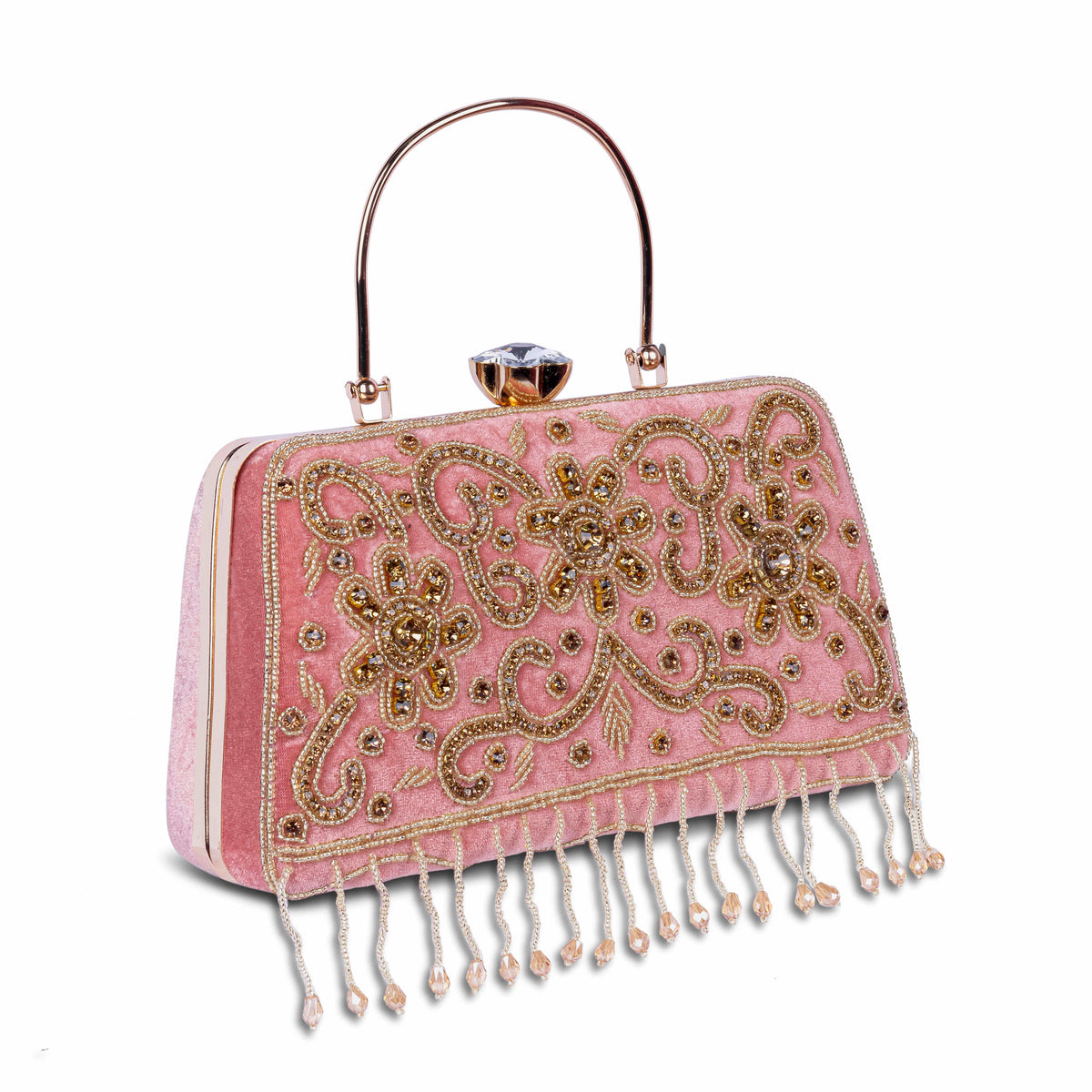 KarryQ Pink Floral Scroll Velvet Clutch