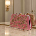 KarryQ Pink Floral Scroll Velvet Clutch