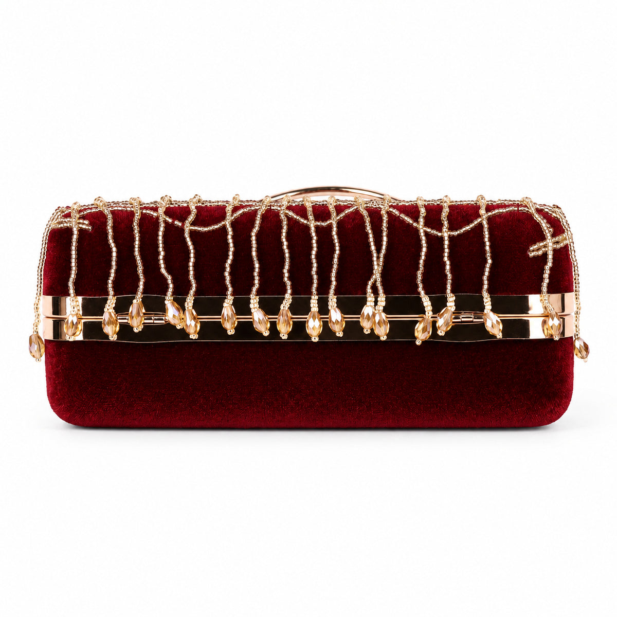 KarryQ Maroon Teardrop Embellished Velvet Clutch
