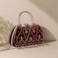 KarryQ Maroon Teardrop Embellished Velvet Clutch