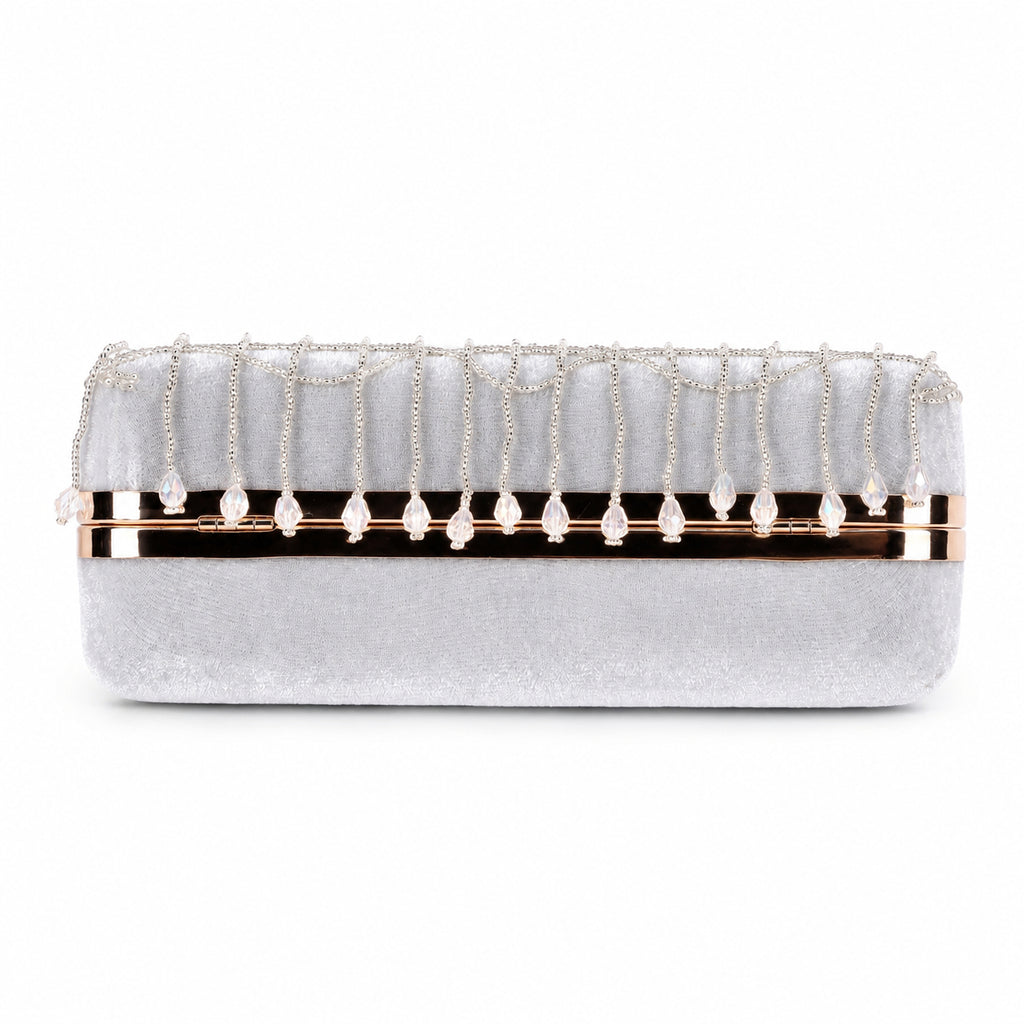 KarryQ Grey Floral Vine Velvet Clutch