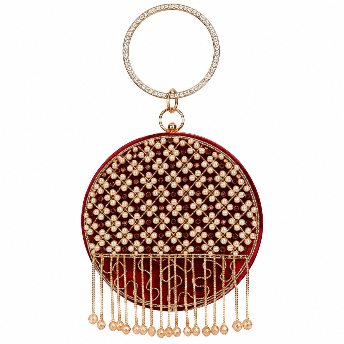 KarryQ Maroon Lattice Embellished Velvet Clutch