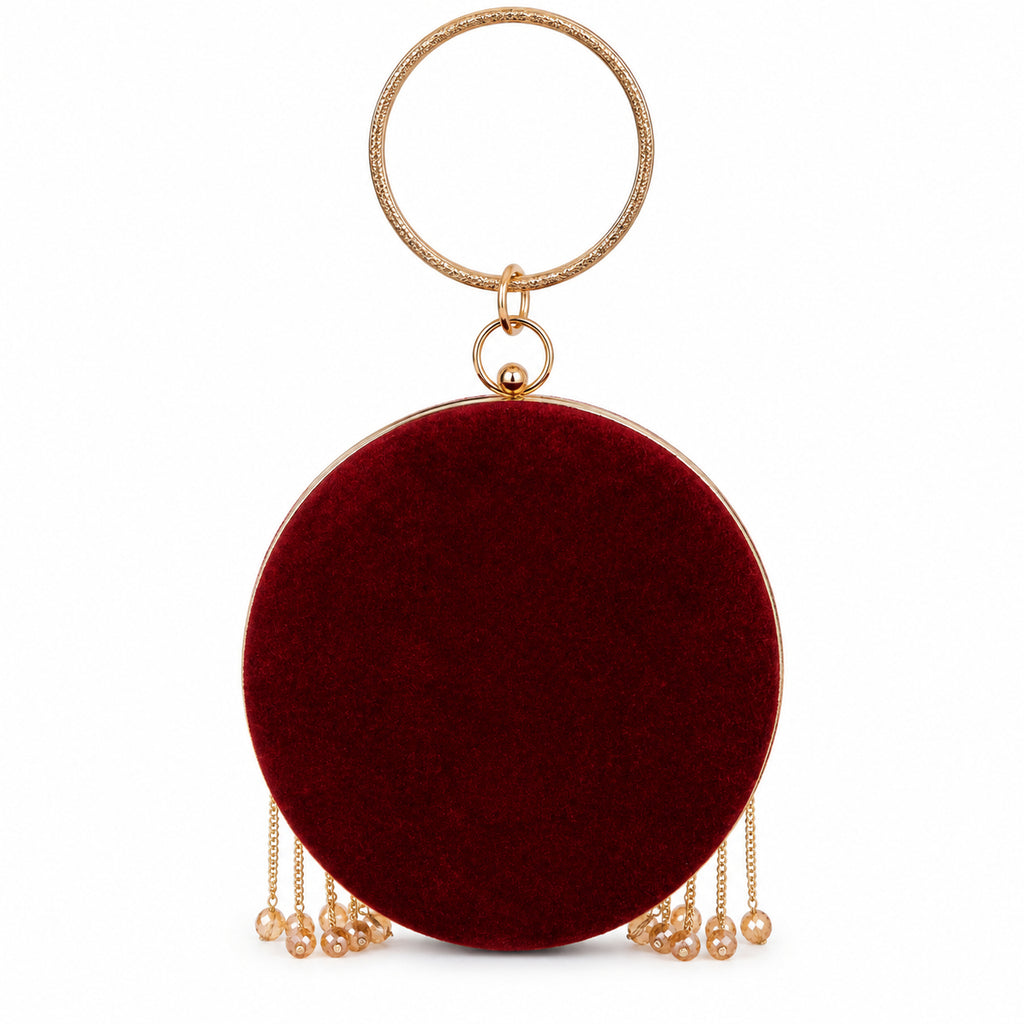 KarryQ Maroon Lattice Embellished Velvet Clutch