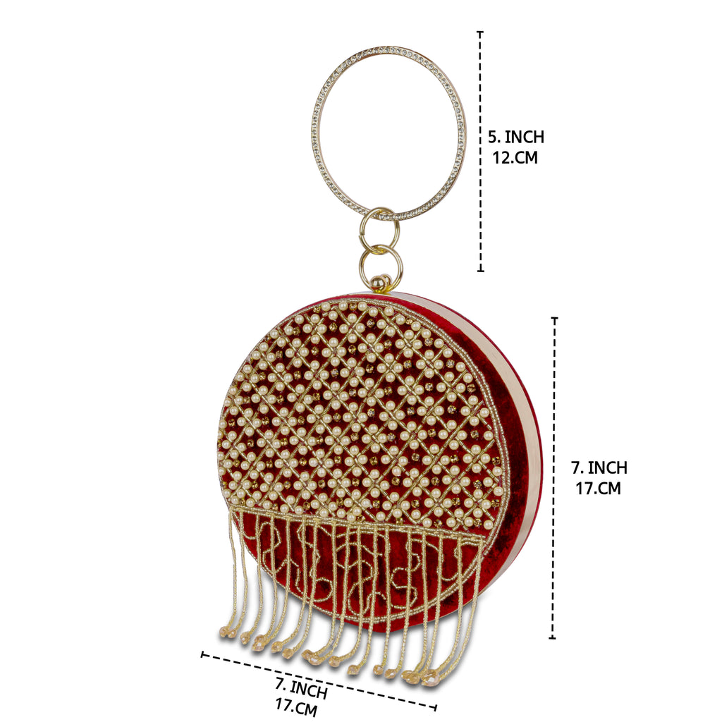 KarryQ Maroon Lattice Embellished Velvet Clutch