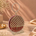 KarryQ Maroon Lattice Embellished Velvet Clutch
