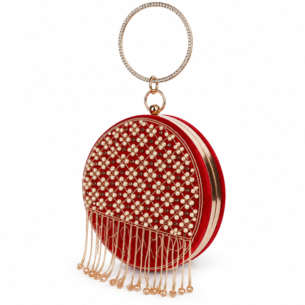 KarryQ Red Lattice Embellished Velvet Clutch