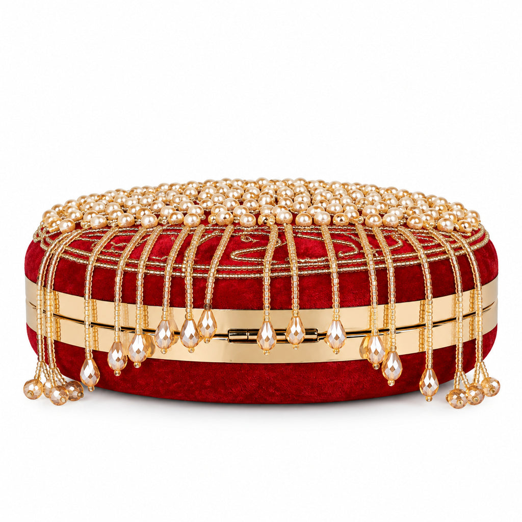 KarryQ Red Lattice Embellished Velvet Clutch