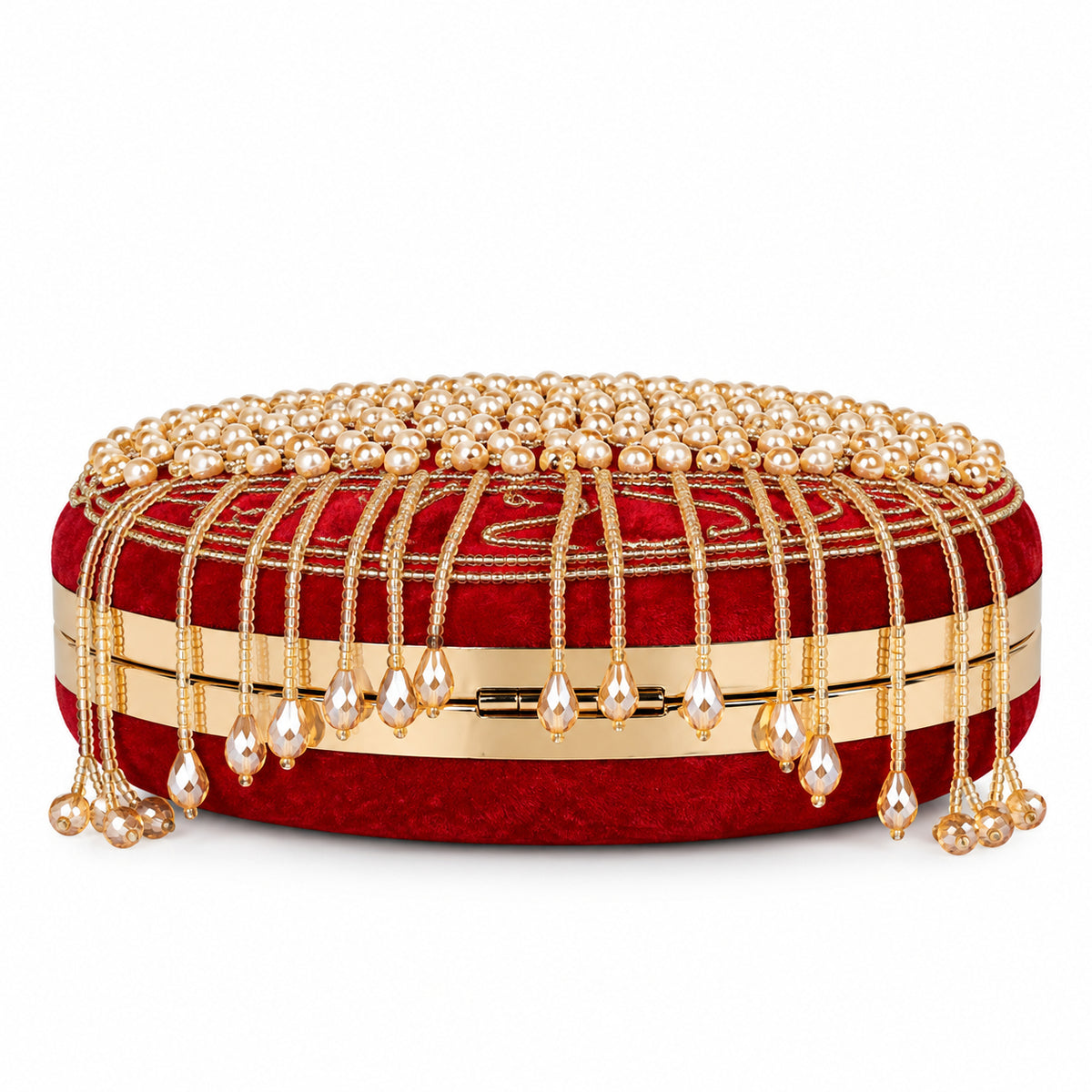 KarryQ Red Lattice Embellished Velvet Clutch