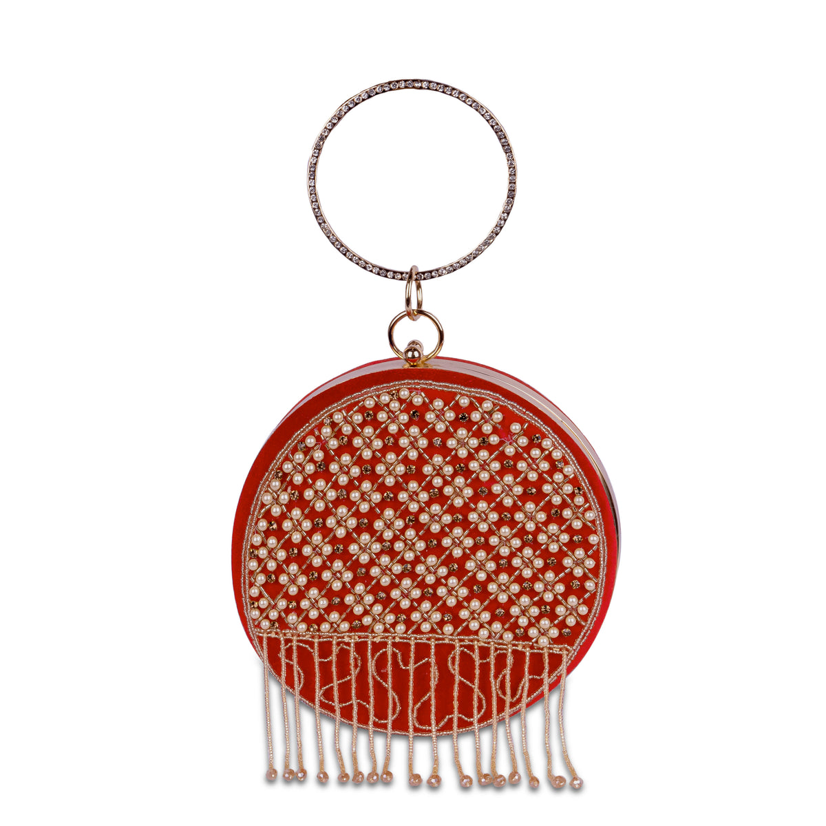 KarryQ Red Lattice Embellished Velvet Clutch
