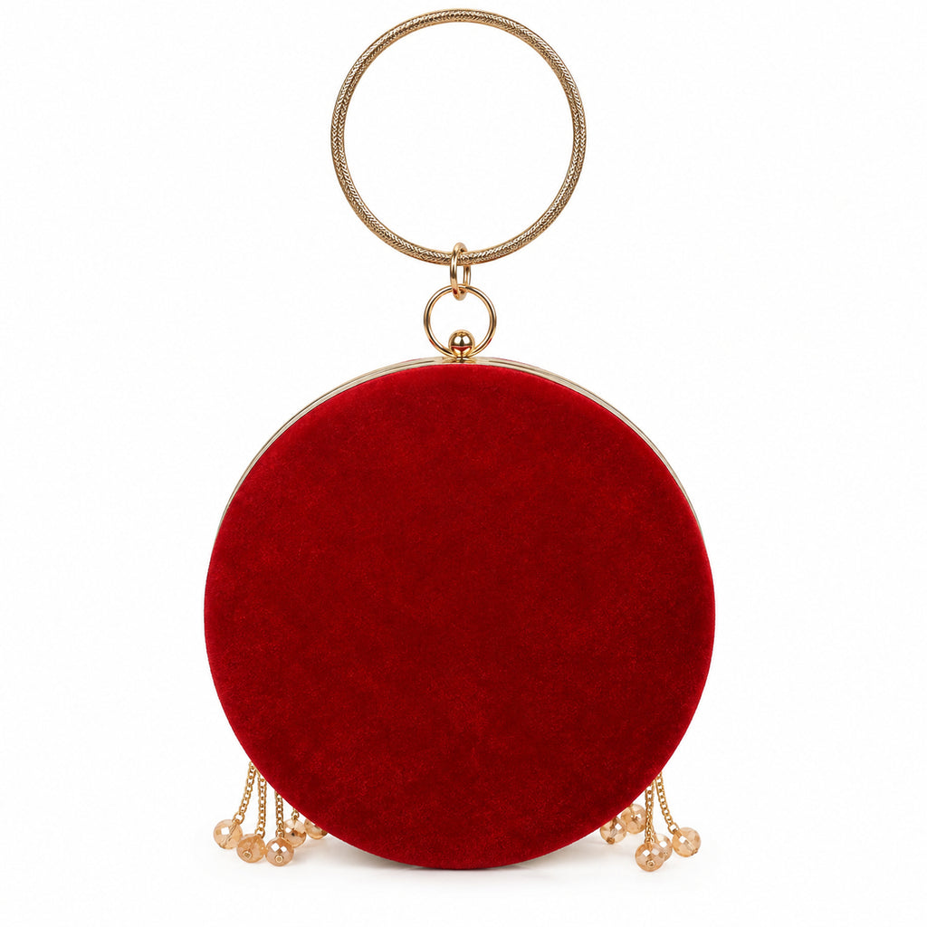 KarryQ Red Lattice Embellished Velvet Clutch